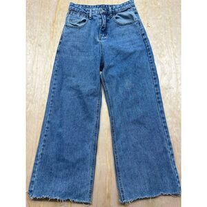 HDLTE Women Wide Leg Jeans High Waist Baggy Asymmetrical Waist Jeans Size Small